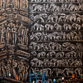 Temple Renovation' religious acrylic-charcoal painting by artist Gangu Naidu Pv, 36x24 inch, on canvas