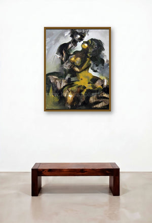 Temple Sculpture by artist Kariyappa Hanchinamani displayed in a Mid-Century Modern Study