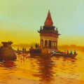 Religious watercolor painting titled 'Temples At River', 16x12 inches, by artist Rupesh Patil on Paper