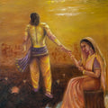 Textured Thoughts Karna Contradictory' religious oil painting by artist Yamuna Bala, 36x24 inch, on linen