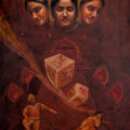 Textured Thoughts From Mahabharat' religious oil painting by artist Yamuna Bala, 36x24 inch, on linen
