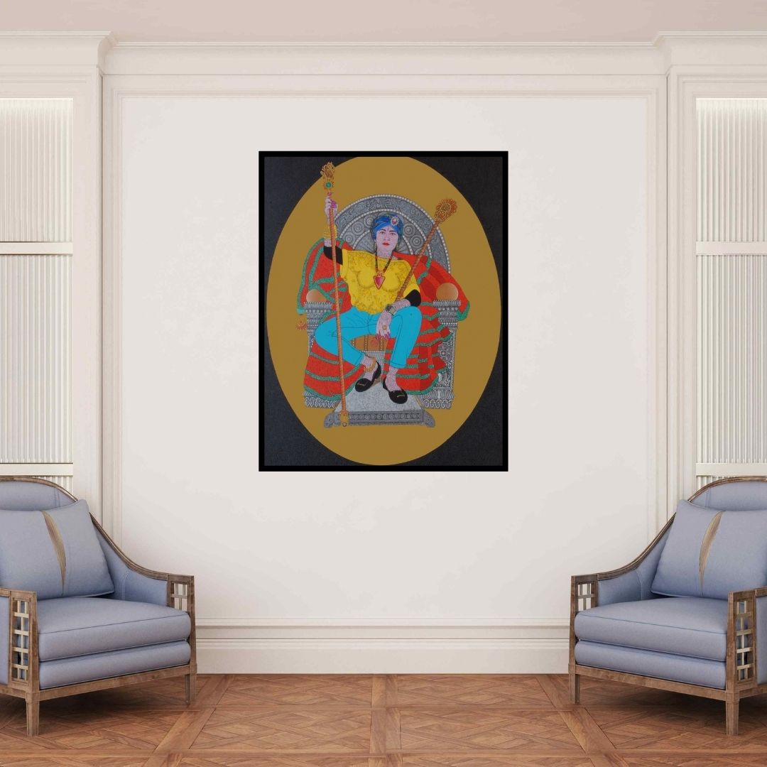 In-situ view of Bandana Kumari's 'Thakur (The Modern Maharani)' painting in a room