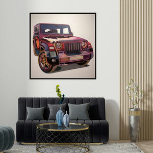 Murali Thrigulla's 'Thar' painting visualized above a sofa in a contemporary room.