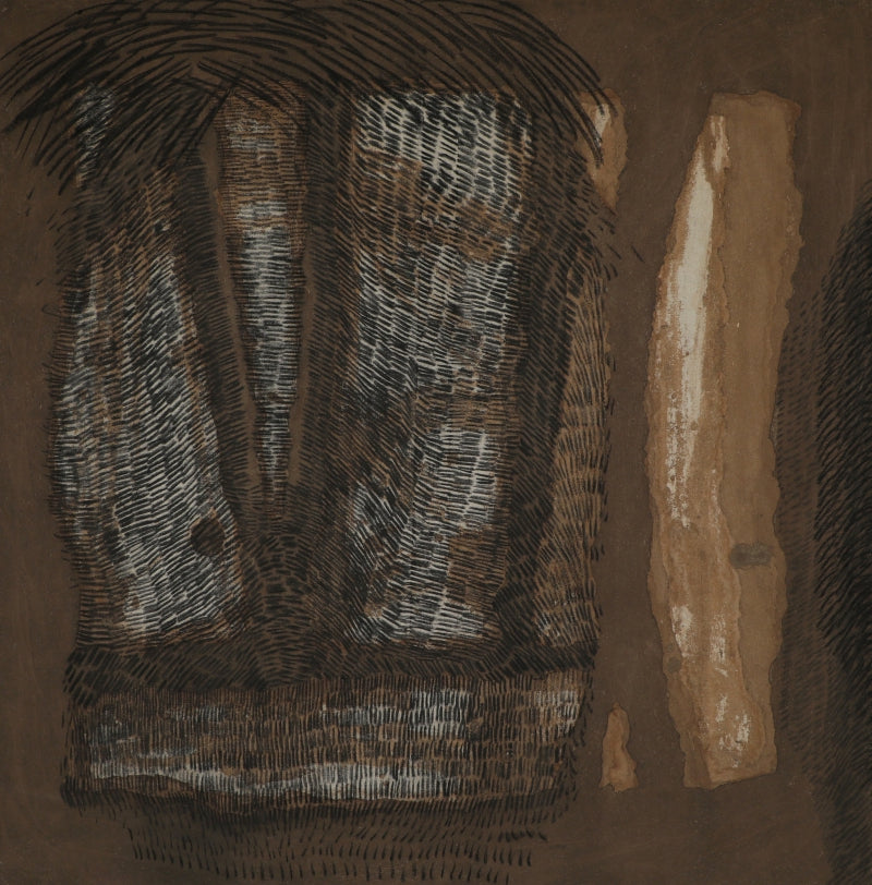 'Thassa 8' abstract mixed-media painting by artist Minal Parkhi, 48x48 inch, on raw canvas