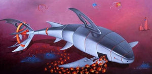 Animals acrylic painting titled 'The Ability Of Robert Fish', 36x72 inches, by artist Bikash Mohanta on Canvas