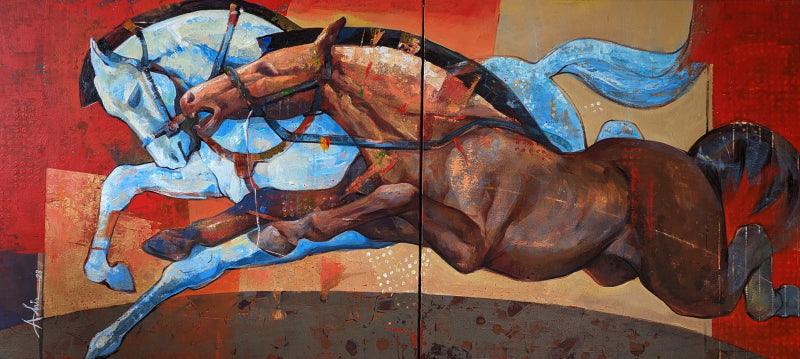 Animals acrylic painting titled 'The Aesthetics Of Energy Bcxi', 30x72 inches, by artist Ashis Mondal on Canvas