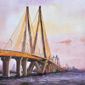 Cityscape acrylic painting titled 'The Bandra Worli Sea Link', 18x24 inches, by artist Ranabir Saha on Canvas