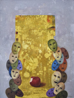 The Beginning (The Illusion of Identity) by Durshit Bhaskar, Original Mixed Media Toys Painting on Canvas, Large Vertical Wall Art