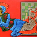 Figurative acrylic painting titled 'The Being King 3', 36x72 inches, by artist Satyajeet Shinde on Canvas