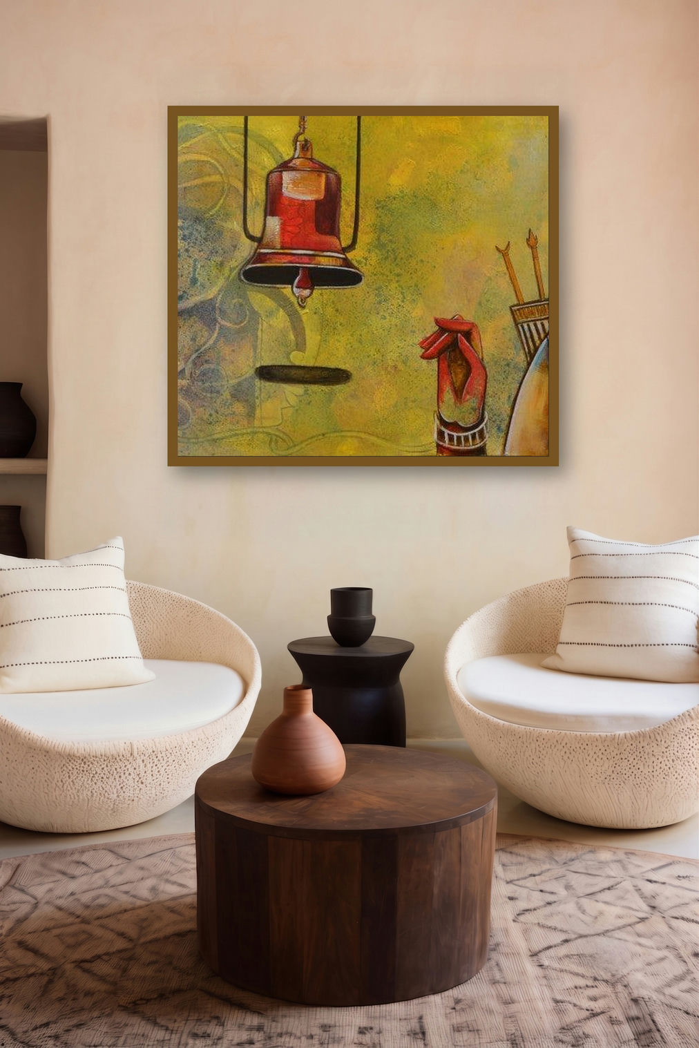 The Bell Of Devotion (Call to Prayer) by artist Anupam Pal displayed in a Modern gallery