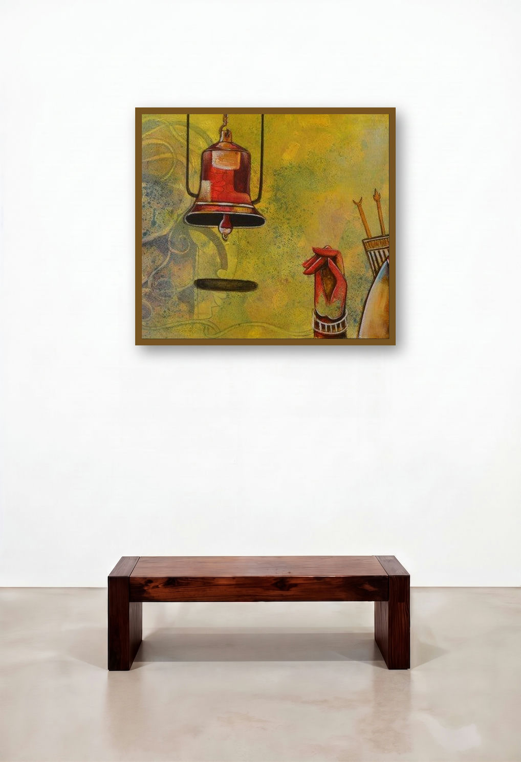 The Bell Of Devotion (Call to Prayer) by artist Anupam Pal displayed in a Coastal Dining Room