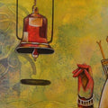 contemporary mixed media titled 'The bell of devotion', 20x48 inches, by artist Anupam Pal on canvas