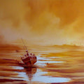 Seascape oil painting titled 'The Boat', 36x48 inches, by artist Narayan Shelke on Canvas