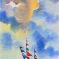 Landscape watercolor painting titled 'The Boats 2', 8x20 inches, by artist Sadek Ahmed on Paper