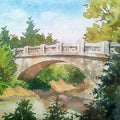Landscape watercolor painting titled 'The bridge', 11x15 inches, by artist Gaurishankar Behera on Paper