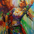Figurative acrylic painting titled 'The Celebration Gangour 2', 54x32 inches, by artist Ranjit Sarkar on Canvas