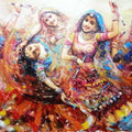 Figurative acrylic painting titled 'The Celebration Gangour 3', 40x60 inches, by artist Ranjit Sarkar on Canvas