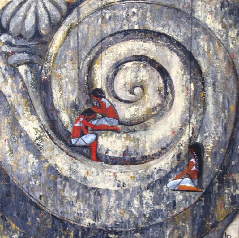 Figurative acrylic painting titled 'The Circle Of Life', 14x14 inches, by artist Suruchi Jamkar on Canvas