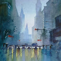 Cityscape watercolor painting titled 'The Confusing Red Light', 18x13 inches, by artist Gulshan Achari on Paper