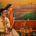Figurative acrylic oil painting titled 'The Construction Of Howrah Bridge', 24x30 inches, by artist Sumon Naskar on Canvas
