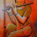 Music acrylic painting titled 'The Cupid Flute', 30x24 inches, by artist Anupam Pal on Canvas