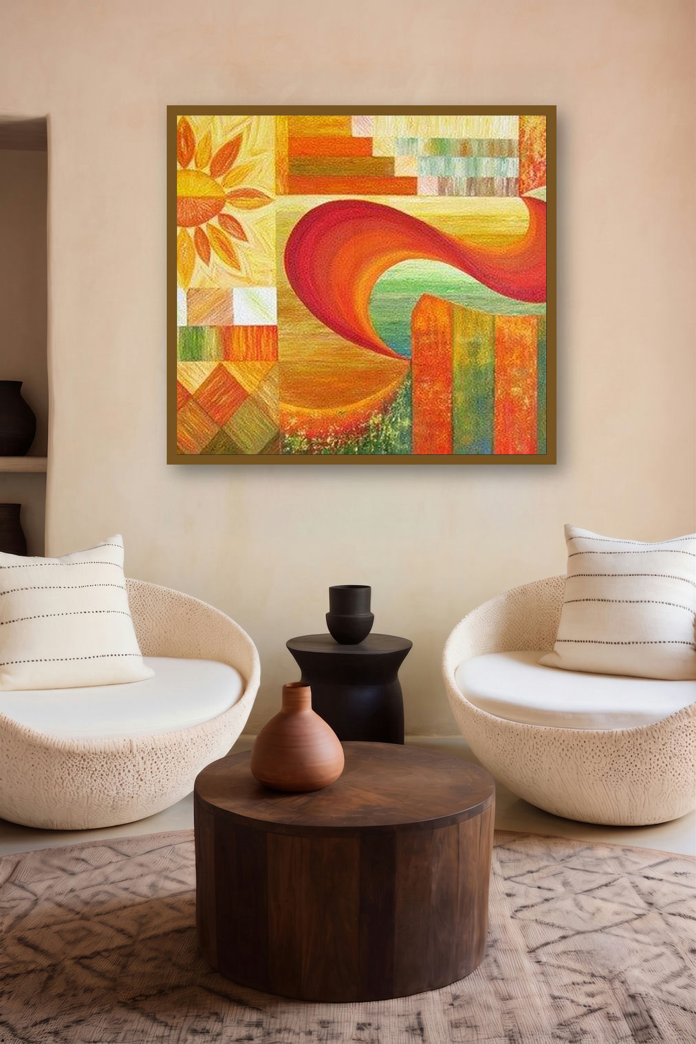 The Curve (Crimson Current) by artist Manju Lamba displayed in a Modern gallery