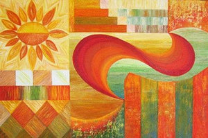 The Curve (Crimson Current) by Manju Lamba, Original Acrylic Abstract Painting on Canvas, Medium Horizontal Wall Art