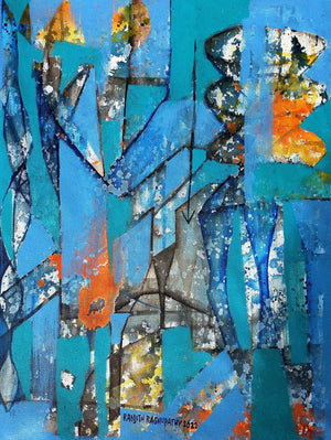The Door To Desires 2 (Urban Symphony) by Ranjith Raghupathy, Original Acrylic Abstract Painting on Canvas, Small Vertical Wall Art