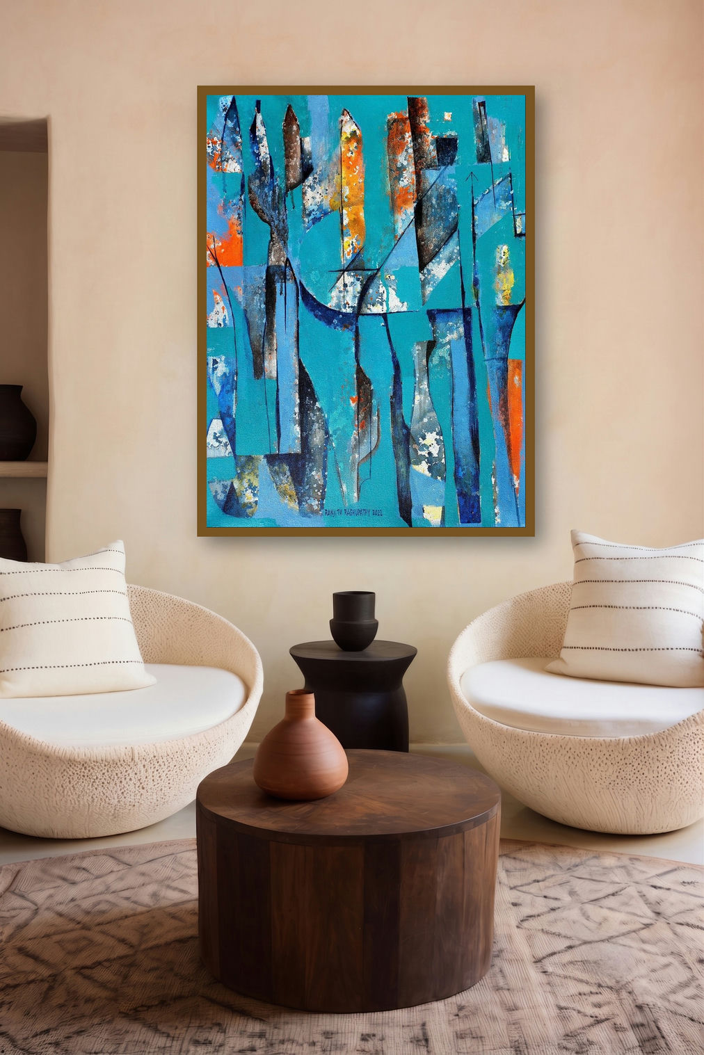 The Door To Desires (Cityscape in Blue) by artist Ranjith Raghupathy displayed in a Indian Art gallery