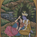 Religious miniature traditional art titled 'The Eternal Love Of Radha Krishna', 8x6 inches, by artist Unknown on Paper