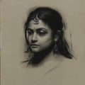 Portrait charcoal painting titled 'The Eyes', 14x11 inches, by artist Vaibhav Naik on Paper