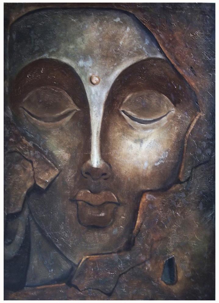 Figurative oil painting titled 'The Face I', 36x48 inches, by artist Manoj Muneshwar on Canvas