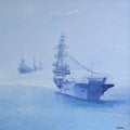 Seascape acrylic painting titled 'The Fighter', 24x24 inches, by artist Mansing Jadhav on Canvas