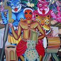 Religious oil painting titled 'The Godman Accompanied With Leopards', 48x36 inches, by artist Rejeesh Sarovar on Canvas