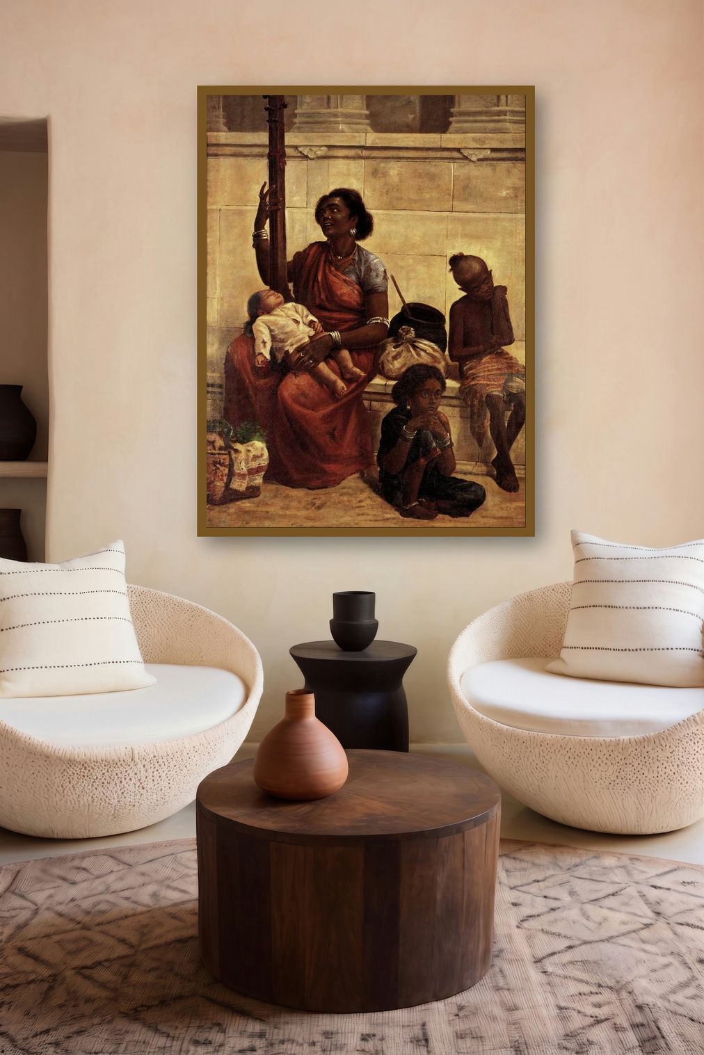 The Gypsies (A Gypsys Charm) by artist Raja Ravi Varma displayed in a Luxury gallery