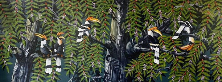 The Hornbills 103 Painting by Varghese Kalathil | ArtZolo.com
