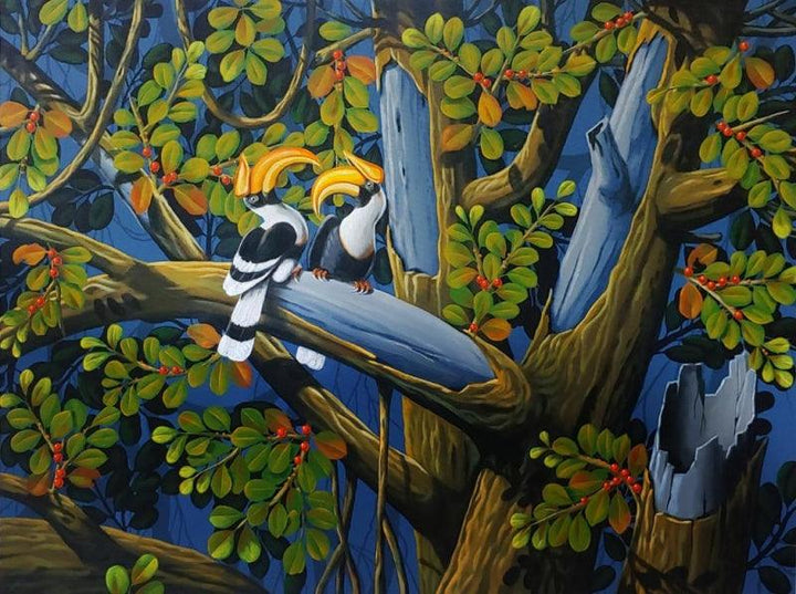 The Hornbills 108 Painting by Varghese Kalathil | ArtZolo.com