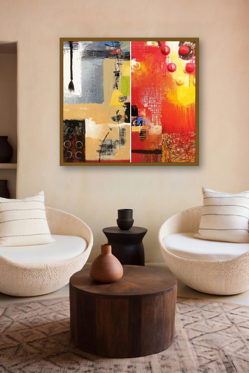 The Inner Pains And Pangs ( Diptych) by artist Shyamal Roy Chowdhury displayed in a Boutique gallery