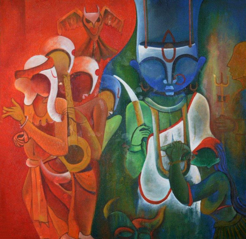 Abstract acrylic painting titled 'The Invincible 2', 36x36 inches, by artist Anupam Pal on Canvas