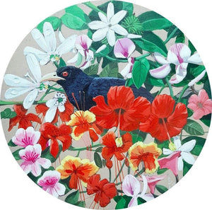 The Koel (The Koel's Serenade) by Ashikali Khan, Original Acrylic Animal Painting on Canvas, X-Small Circular Wall Art