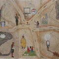 contemporary mixed media painting titled 'The Location', 48x60 inches, by artist Intaz Ansari on Handmade Paper