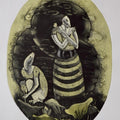 contemporary printmaking titled 'The Lonely Couple', 20x13 inches, by artist Anupama Dey on Paper