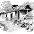 Scenic pen drawing titled 'The Lonely House', 11x14 inches, by artist Sankara Babu on Paper