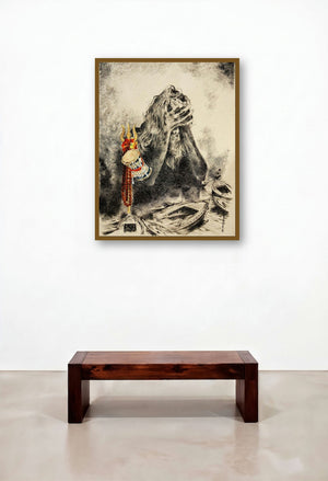 The Lost Saint (Cosmic Anguish) by artist Shambhu Nath Goswami displayed in a Scandinavian Dining Room