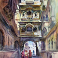 Cityscape watercolor painting titled 'The Magnificient Jailsalmer Haveli', 15x21 inches, by artist Gulshan Achari on Paper