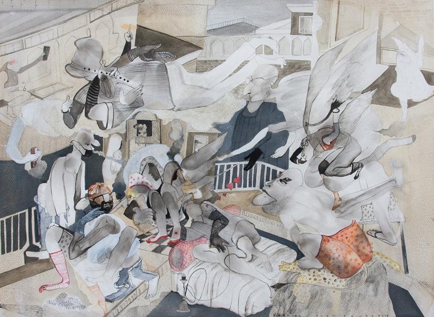 contemporary mixed media painting titled 'The Man With Twisted Brain 2', 22x30 inches, by artist Susmita Chowdhury on Canvas