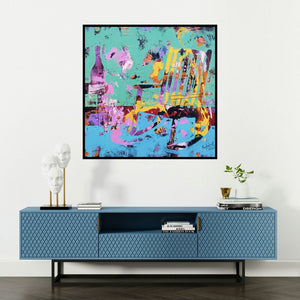 'The Mighty Chair (The Relaxed Moment)' painting by Prashalee Gaikwad shown on a wall in a furnished room.