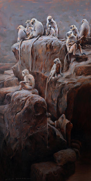 Animals oil painting titled 'The Mischief Makers', 72x36 inches, by artist Amit Dhane on Canvas