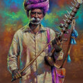 Portrait pastel painting titled 'The Musician', 40x30 inches, by artist Balwinder Singh on Canvas