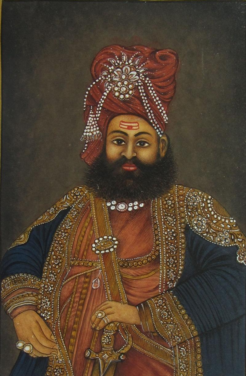 Figurative mughal traditional art titled 'The Nawab Of Mughal Kingdom', 6x4 inches, by artist Unknown on Paper